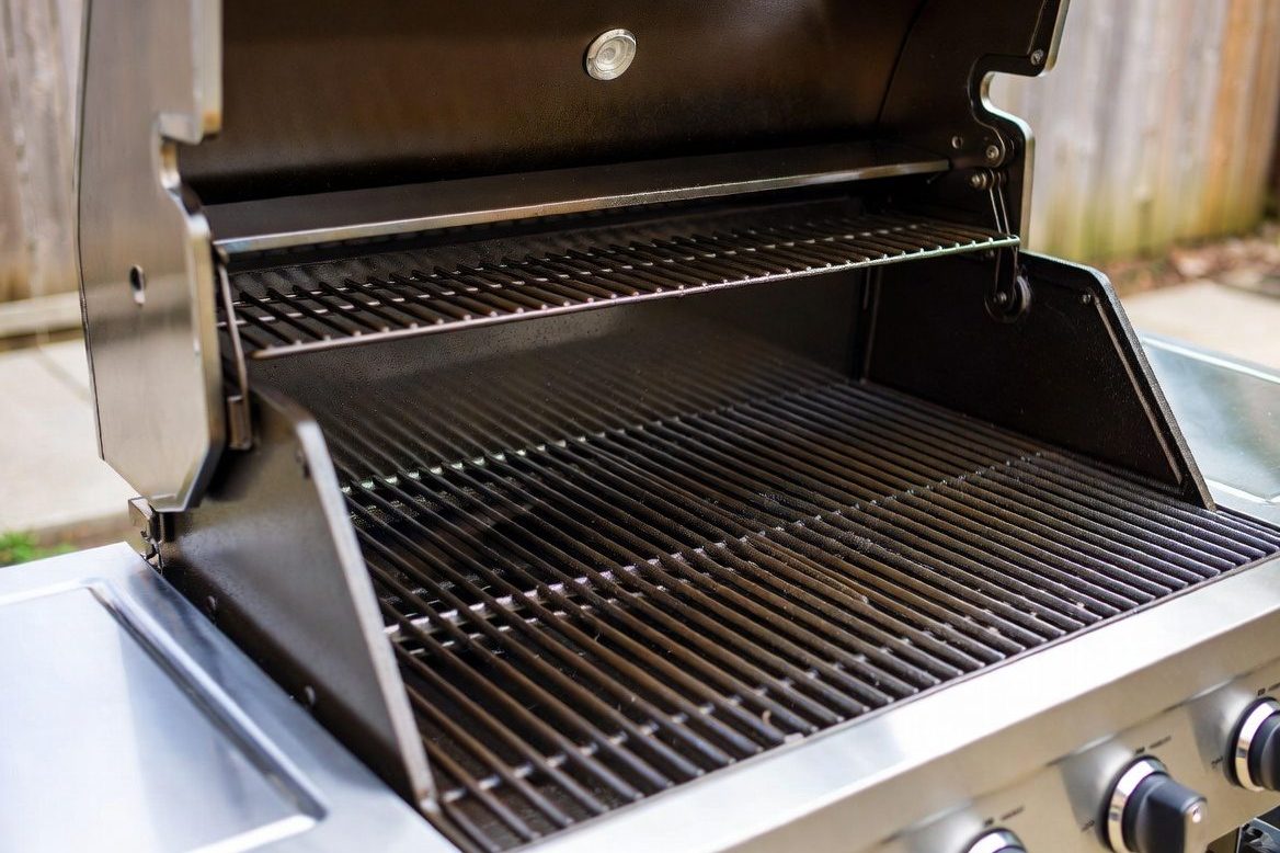 Polished stainless steel grill exterior